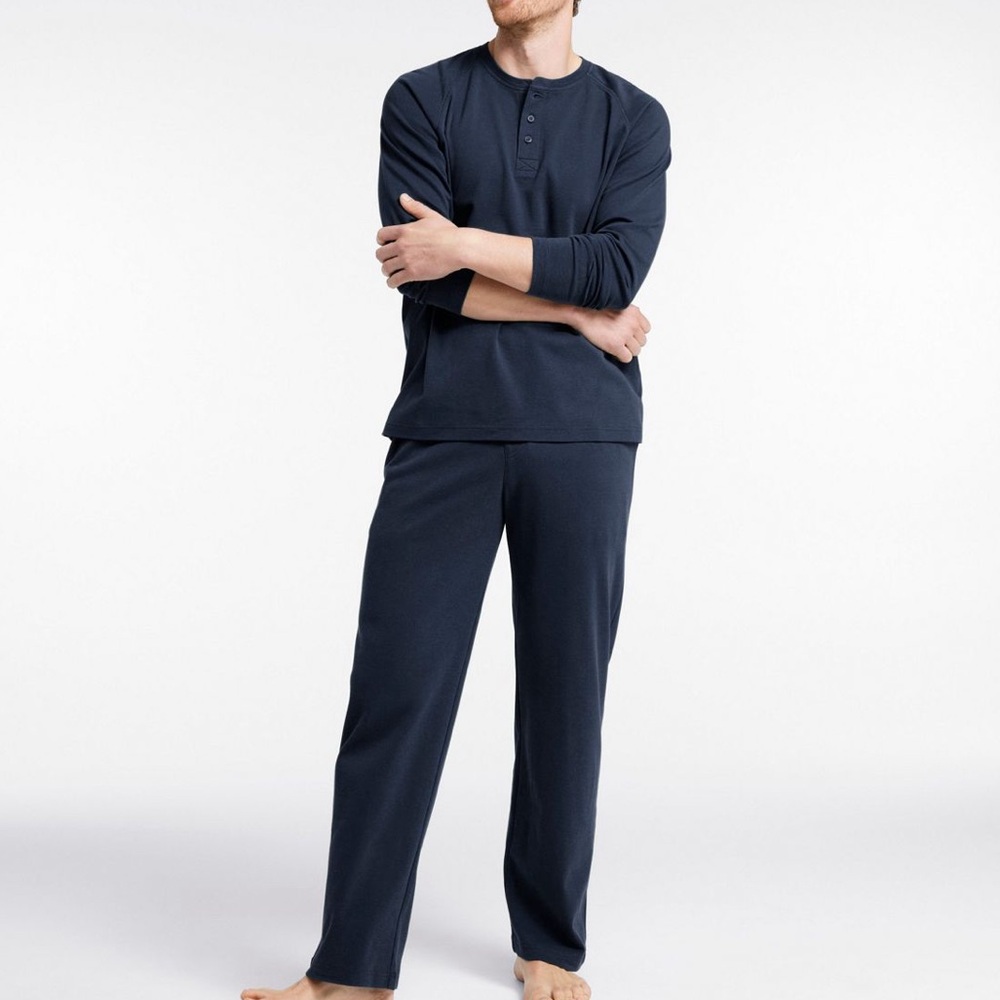 LL Bean Men's Cotton Knit Pajamas, Henley PJ Set